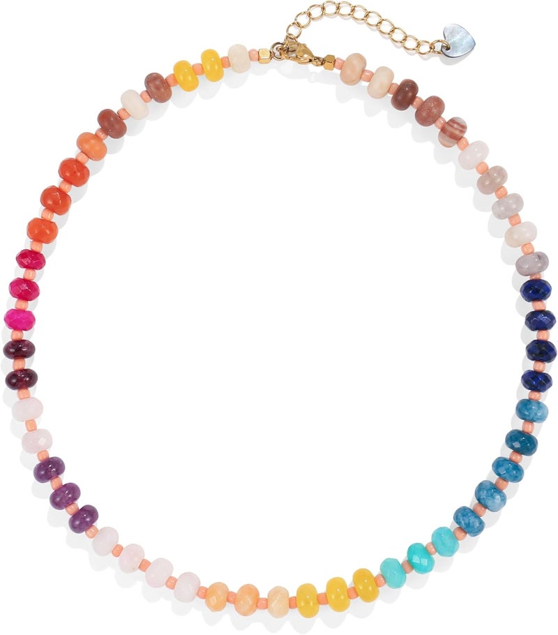 Badu Gemstone Beaded Necklace for Women Colorful Natural Stone Freshwater Pearl Surfer Beach Rainbow Necklace Jewelry Gift - Image 1
